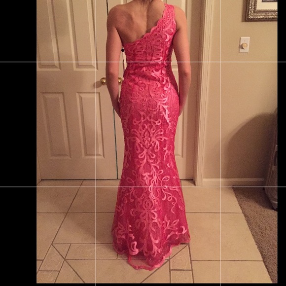 Pink Jovani one-shoulder with swirl appliqué - Picture 7 of 7